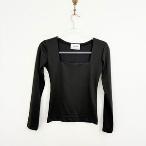 Sleeper Olive Green Square Neck Long Sleeve Stretch Top XS